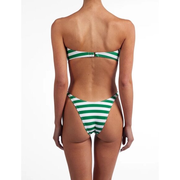 SAME Los Angeles Swim Bikini Set Top Strapples Bottom 90's Medium Stripped Green - Picture 7 of 7